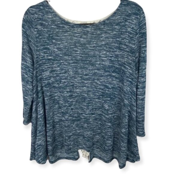 Umgee Peppered‎ Knit Swing Top Indigo Blue Size Medium Heathered Crochet Sweater - Picture 3 of 8